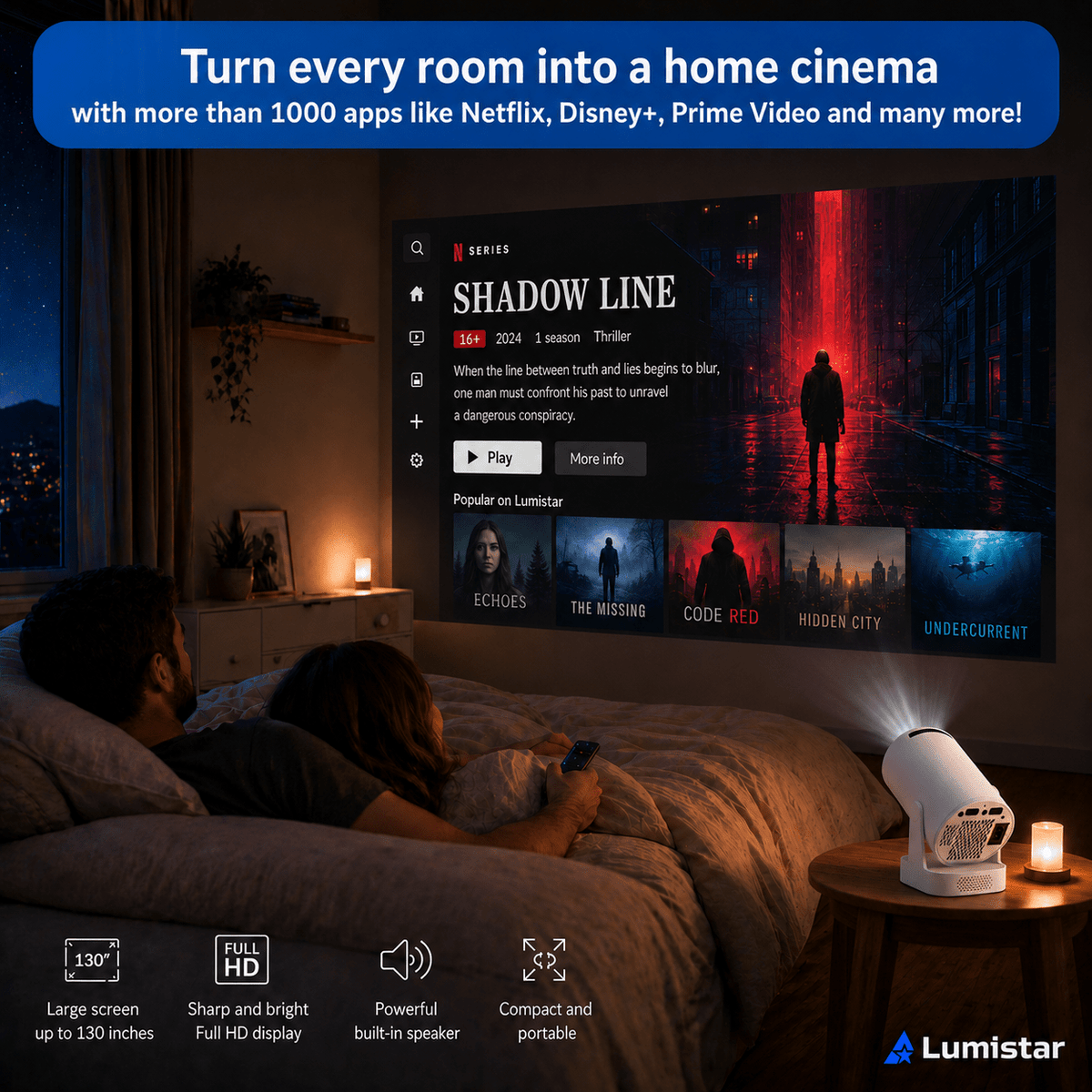 Lumistar Atmos Mini Beamer - Full HD & Powerful Sound Experience