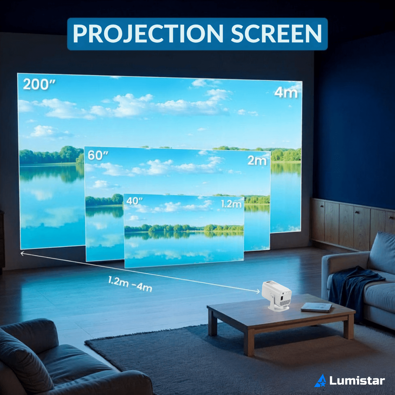 Lumistar Pro+ Mini Beamer projectie scherm